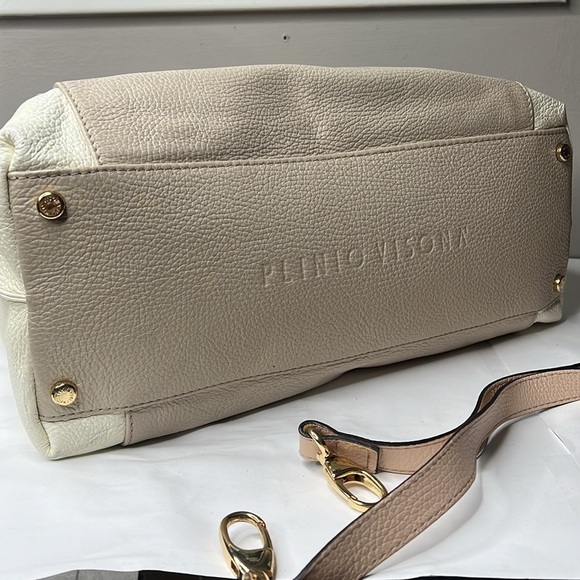 Plinio Visona Beige Peach Stone Pebbled Leather Three Way Bag - Made in Italy - Picture 2 of 16